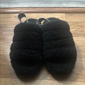 UGG Black Fluffy Slide Sandals